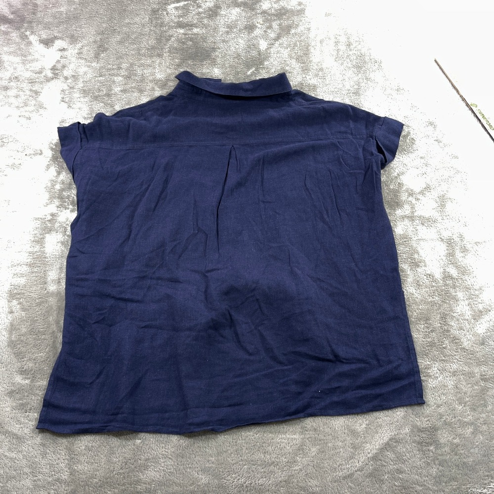 Rails Button Down Shirt Women Medium Navy Blue Linen Blend Short Sleeve Pocket - Picture 4 of 9